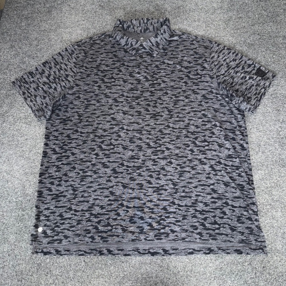 Adidas Mens 2XL Grey Camo Tiger Stripe Golf Polo Shirt Short Sleeve Athletic